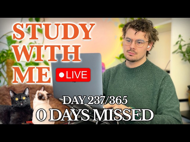 Study With Me (&🐱) LIVE 🚀 8-HOURS — Deep Focus (50/10 Pomodoro)