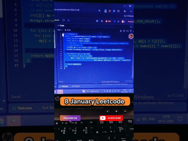 LeetCode 1458 Explained | Max Dot Product of Two Subsequences 8 Jan 2026(Java C++ Python JS)#shorts
