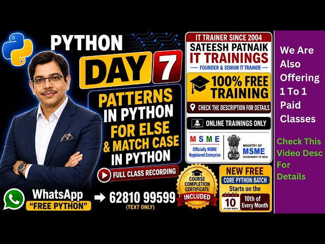 🚀 Python Day 7 | Patterns in Python | For Else | Match Case @ Python | Full Python Course In Telugu