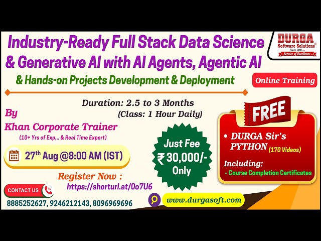 Full Stack Data Science & Generative AI with AI Agents, Agentic AI Online Training @ DURGASOFT