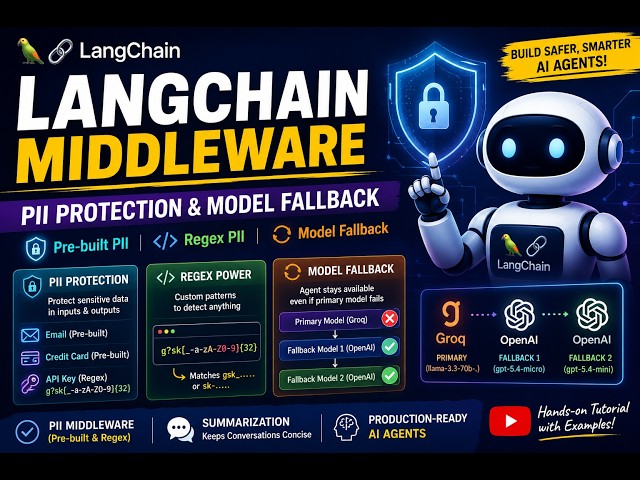 9. Protect Sensitive Data in AI Agents | LangChain PII Middleware + Regex + Model Fallback #llm
