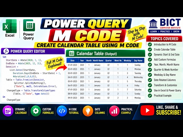 Power Query M Code  Create a Dynamic Calendar Table Using M Language  Excel & Power Query