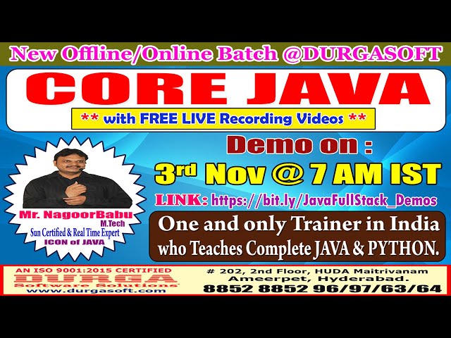 CORE JAVA Offline/Online Training @ DURGASOFT