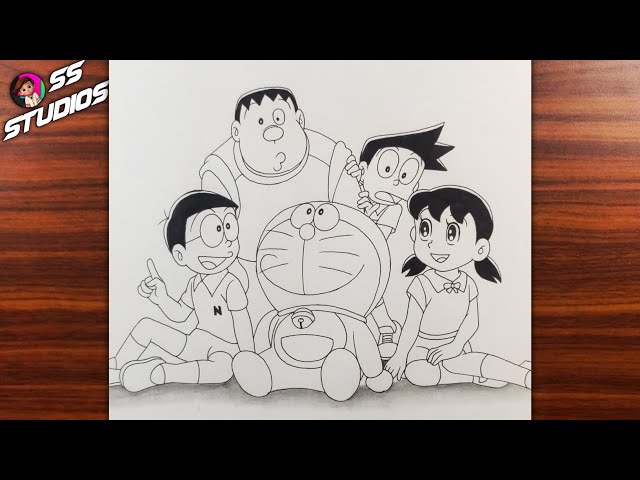 Doraemon, Nobita, Shizuka, Gian & Suneo Drawing | Step by Step Cartoon Art