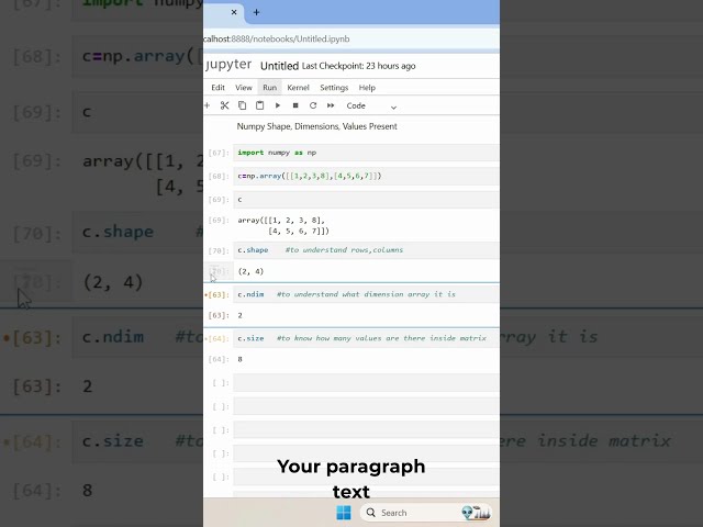 Intro to Numpy Basics Shape, Size, Dimensions Python #9