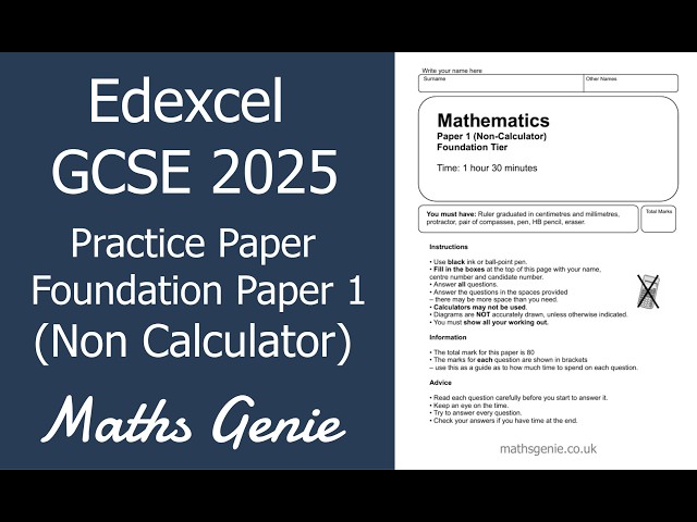 Edexcel GCSE 2025 Foundation Paper 1 (Non Calculator) Revision Practice Paper