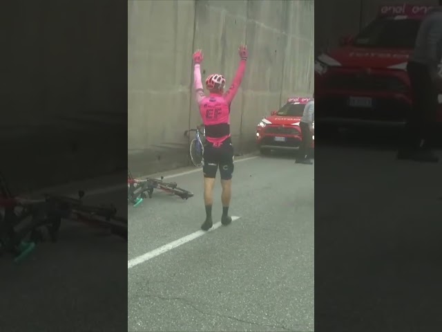 OUCH 😩 Bettiol is knocked off his bike by an official who was helping with another crash 😱 #crash