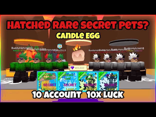 I Used 10 Account With 10x Luck To Hatch Candle Egg! Rare Secret Pets | Bubble Gum Simulator