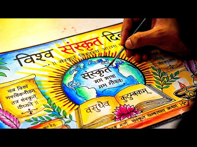 World Sanskrit Day Drawing / World Sanskrit Day Poster / Sanskrit Day Drawing / Sanskrit Day Poster