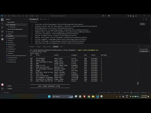 DSA Project Demonstration | Student Record Management & Smart Library Management System | C++
