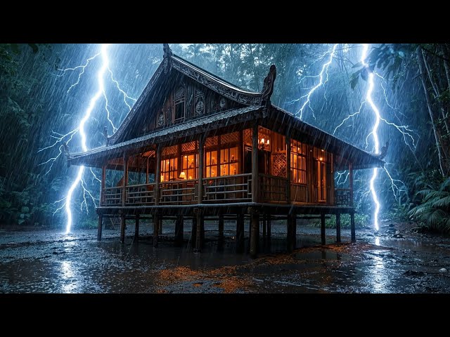 Rain Sounds for Sleeping - ASMR Heavy Night Rain On Tin Roof to Calm Overthinking Minds in Forest