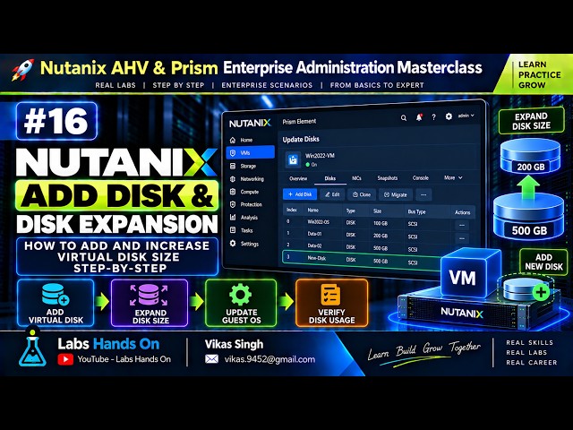 #16 Nutanix AHV VM Add Disk & Disk Expansion | Add & Increase Virtual Disk Size Step-by-Step