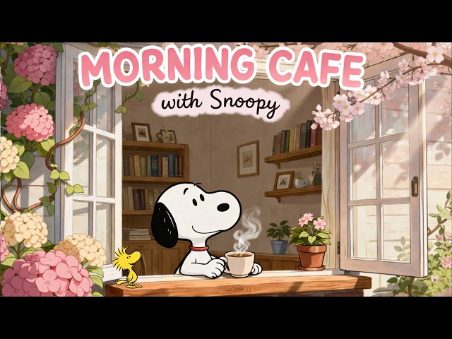 Morning Cafe with Snoopy 🌸 Soft Cafe Jazz to Enjoy a Peaceful Morning