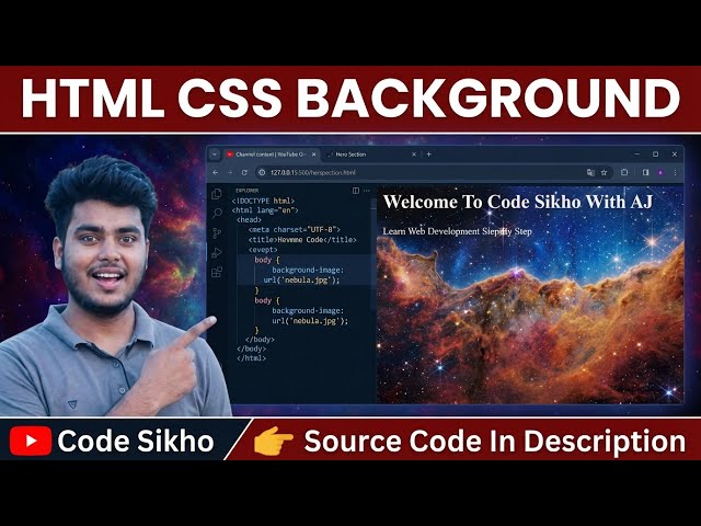 HTML CSS Background Image Kaise Lagaye | Full Screen Background Tutorial in Hindi