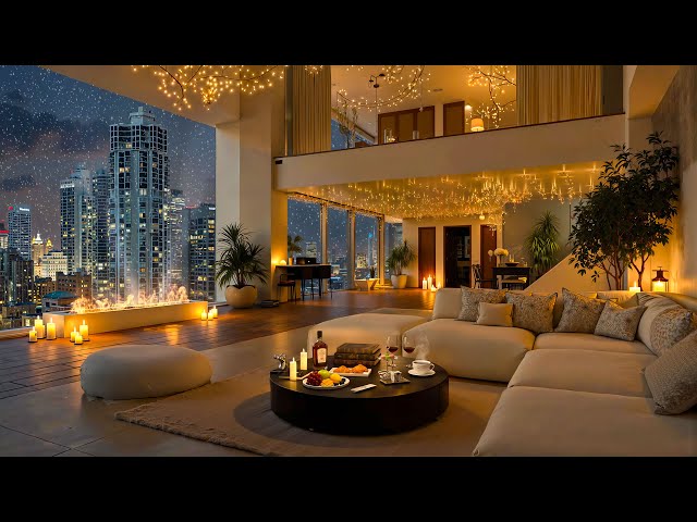 4K Serene Winter Night Vibes ❄ Luxury Apartment with Smooth Jazz Piano for Unwind, Stress Relief