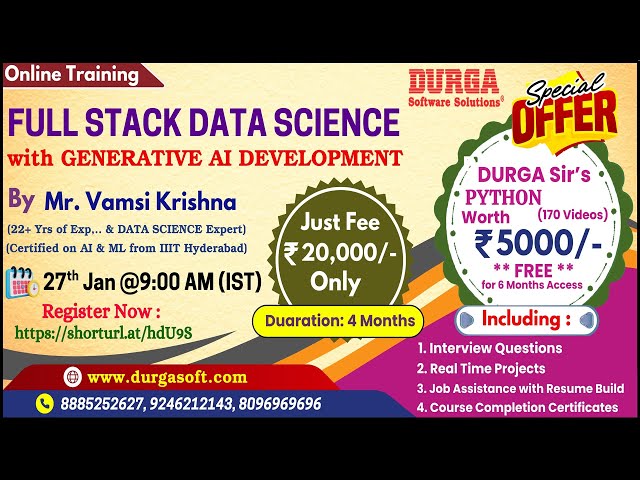 FULL STACK DATA SCIENCE with GENERATIVE AI DEVELOPMENT Online Training @ DURGASOFT