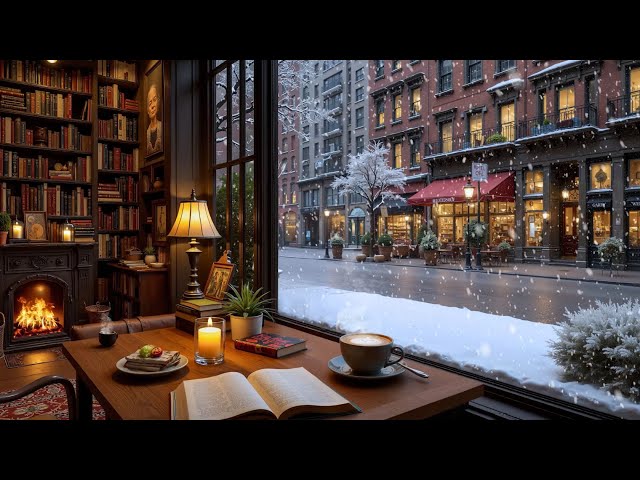 Warm November Café ❄️ Cozy Jazz Music & Fireplace Ambience for Study & Work