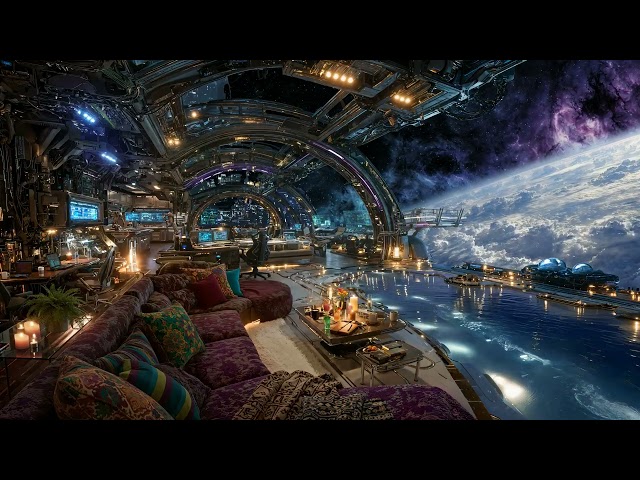 🎵 Astralis Lounge: Cozy Balcony in Celestial Orbit | Space, Water, and Ambient Music | 4K | 10 hrs