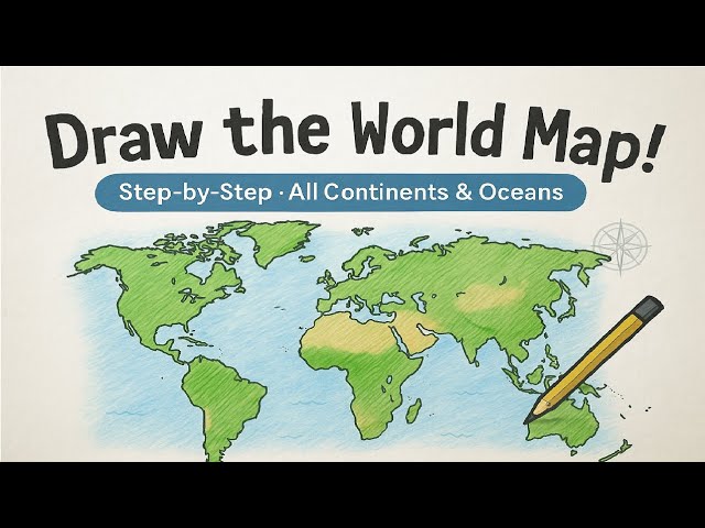 World Map Drawing Tutorial: All Continents & Oceans Included / World Map with Oceans and Continents