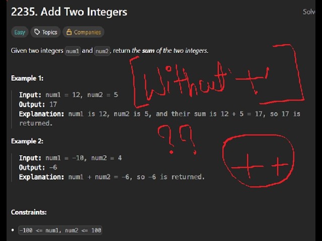 Add Two Integers without '+' operator