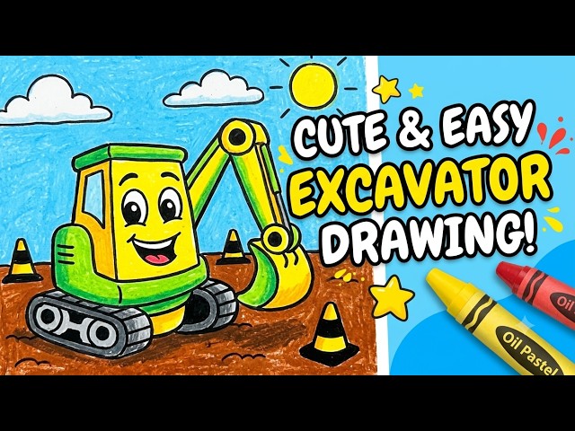 How to Draw Construction Vehicle (Excavator / Digger) Step by Step | Easy Art Tutorial