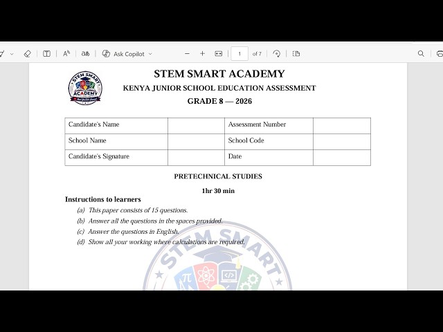 GRADE 8 PRE-TECHNICAL STUDIES KJSEA 2026 PREDICTION EXAM | FULL PAPER REVISION & ANSWERS