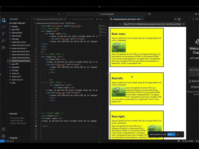 I made three examples to show how the float property works in CSS and HTML.