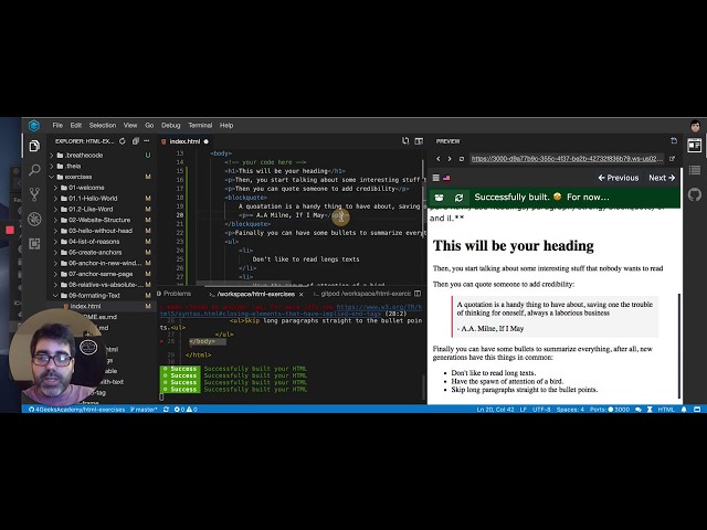 Formatting text in HTML  - HTML Interactive Exercises/Course