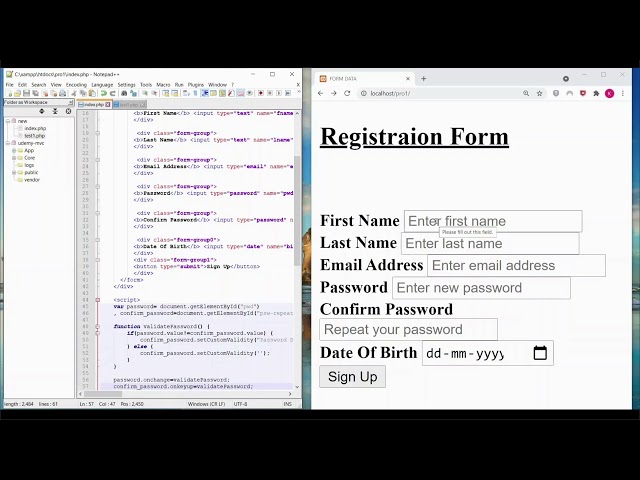 A simple Registration Form using HTML, CSS and JavaScript || PHP || Form Validation