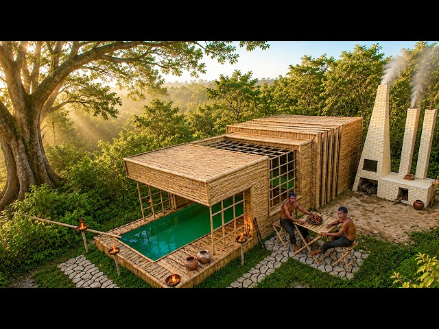 2 Men Built a Luxury Bamboo House With Private Pool Wild Wine in the Jungle [Full Build]