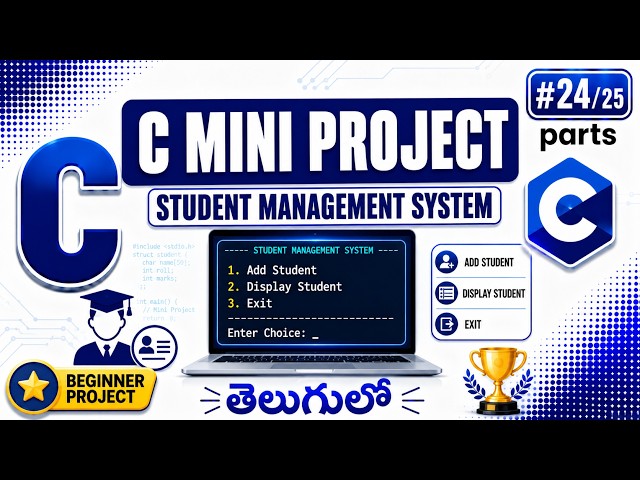 C Mini Project in Telugu | Student Management System in C Programming | Part 24