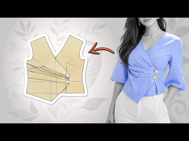 Wrap Blouse Pattern Making | Diagonal Pleats & Puff Sleeves | Sewing Tutorial