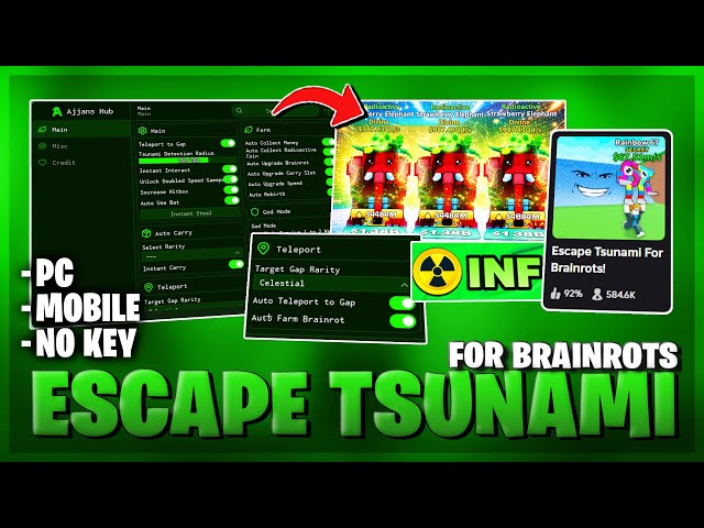 [💸 NO KEY] Escape Tsunami For Brainrots Script – NO KEY | AUTOFARM | AUTO COLLECT | REMOVE TSUNAMI