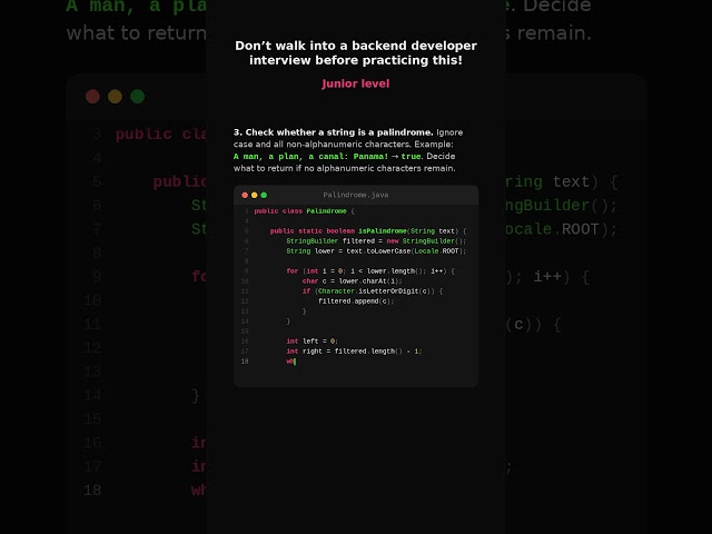 Live coding interview - Java Developer - palindrome #javainterview #livecoding #codinginterview