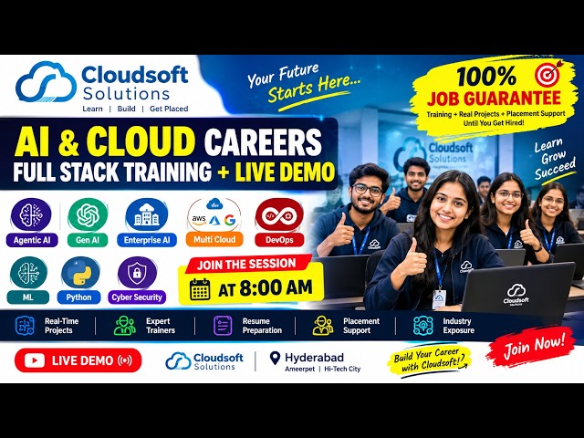 AI + GenAI + Agentic AI + Multi-Cloud + DevOps LIVE Demo | 8 AM | 100% Job Guarantee 🚀 | Cloudsoft