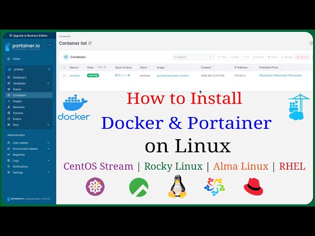Install Docker and Portainer on CentOS Stream | Rocky Linux | Alma Linux | RHEL
