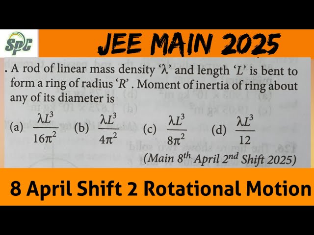 A rod of linear mass density lemda and length L is bent to form a ring of radius R . Moment of inert