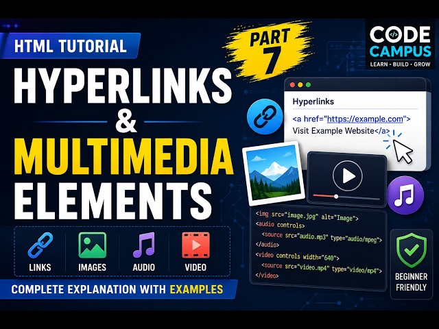 HTML Hyperlinks & Multimedia Elements Explained | Links, Images, Audio & Video | Part 7