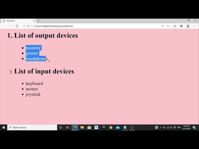 Nested List in HTML