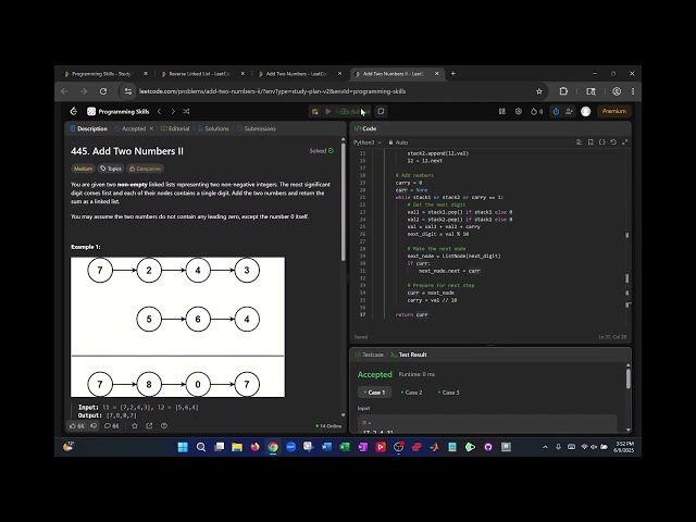 LeetCode 445 Add Two Numbers II