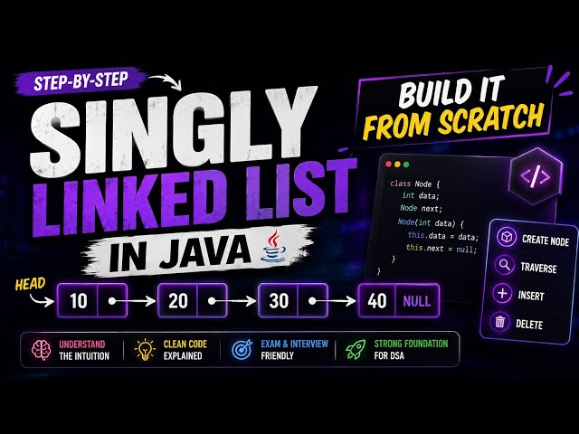 Singly Linked List in Java From Scratch | Step-by-Step Implementation + Intuition