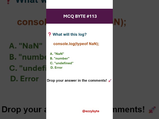 JavaScript Output MCQ #113 | typeof NaN 😲 | JS Tricky Question #js