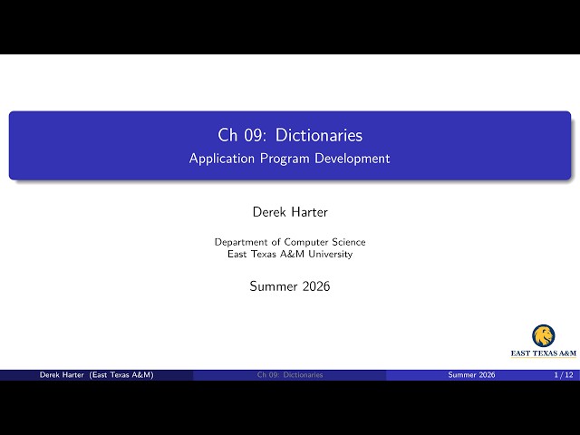 Ch 09 (sec 1): Dictionaries