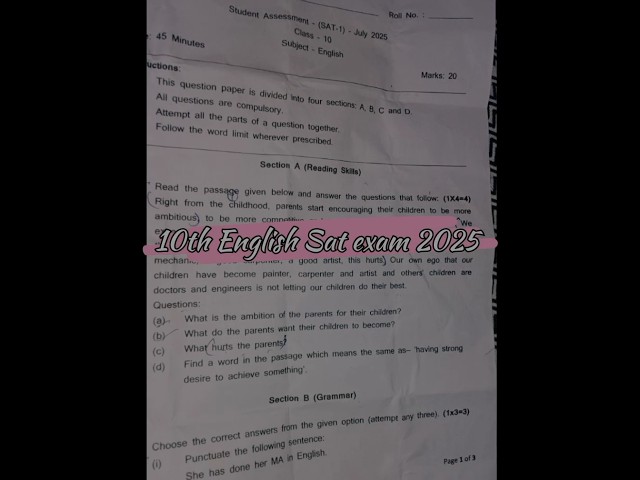 10th English Sat Exam 🙀🤯🔥💥👈#hbse board #english