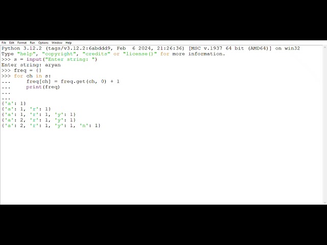 Python program : WAP in string to check character frequency using dictionary 
