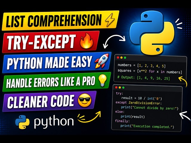List Comprehension & Exception Handling (try-except) in Python | Complete Beginner Tutorial 🚀