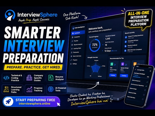 InterviewSphere 🚀 | AI Interview Preparation for Freshers & Developers | Coding, HR, Resume & More