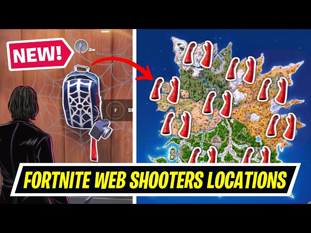 All Spiderman Web Shooters Locations in Fortnite - Where to find Web Shooters in Chapter 7 Season 3