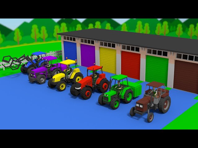 Colorful Garages with Tractors and Construction of a Pulpit for Farmer - Learn Colors with Tractor