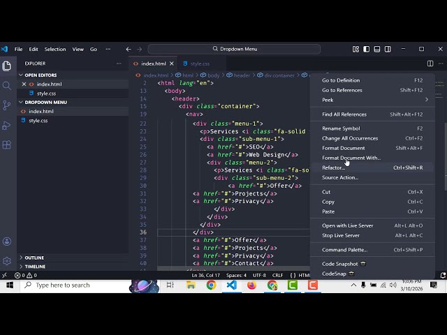 Create DropDown Menu Using HTML and CSS | CSS DropDown Menu